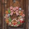 Decorative Wooden Door Hanger Gingerbread Man Wreath Sign for Front Door, Retro Christmas Hanging Plaque with Holiday Porch Decoration Candy Cane Bow