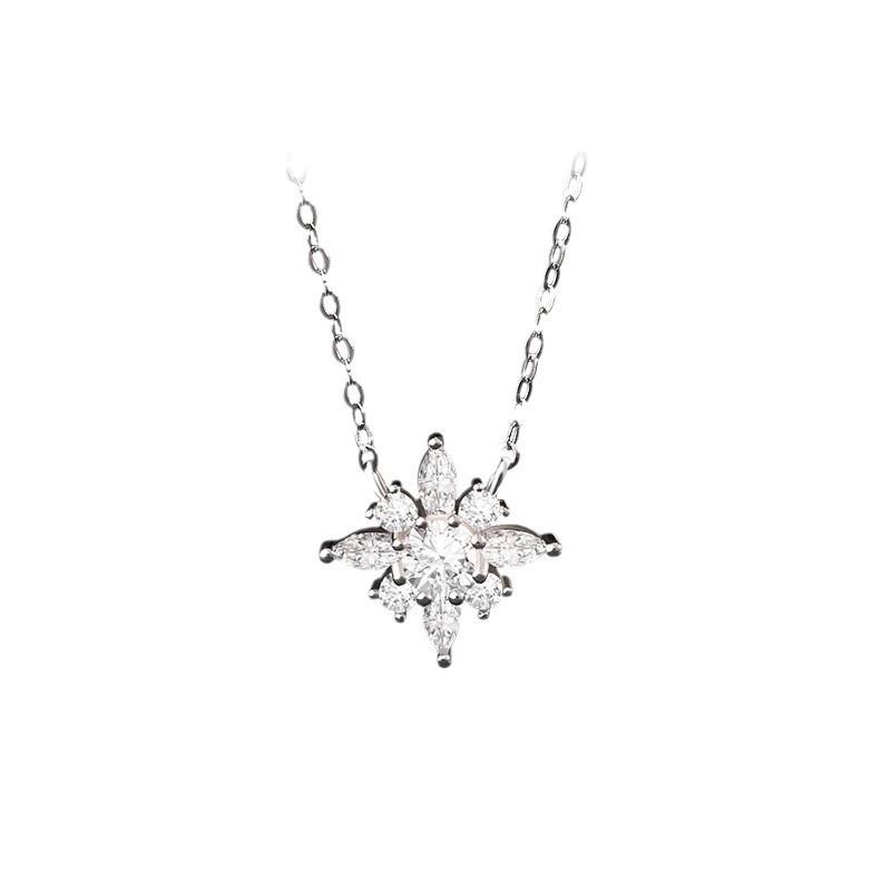Exquisite Luxury 925 Sterling Silver Asymmetry Full Zircon Snowflake Pendant Necklace for Women Girls Jewelry Accessories Gifts