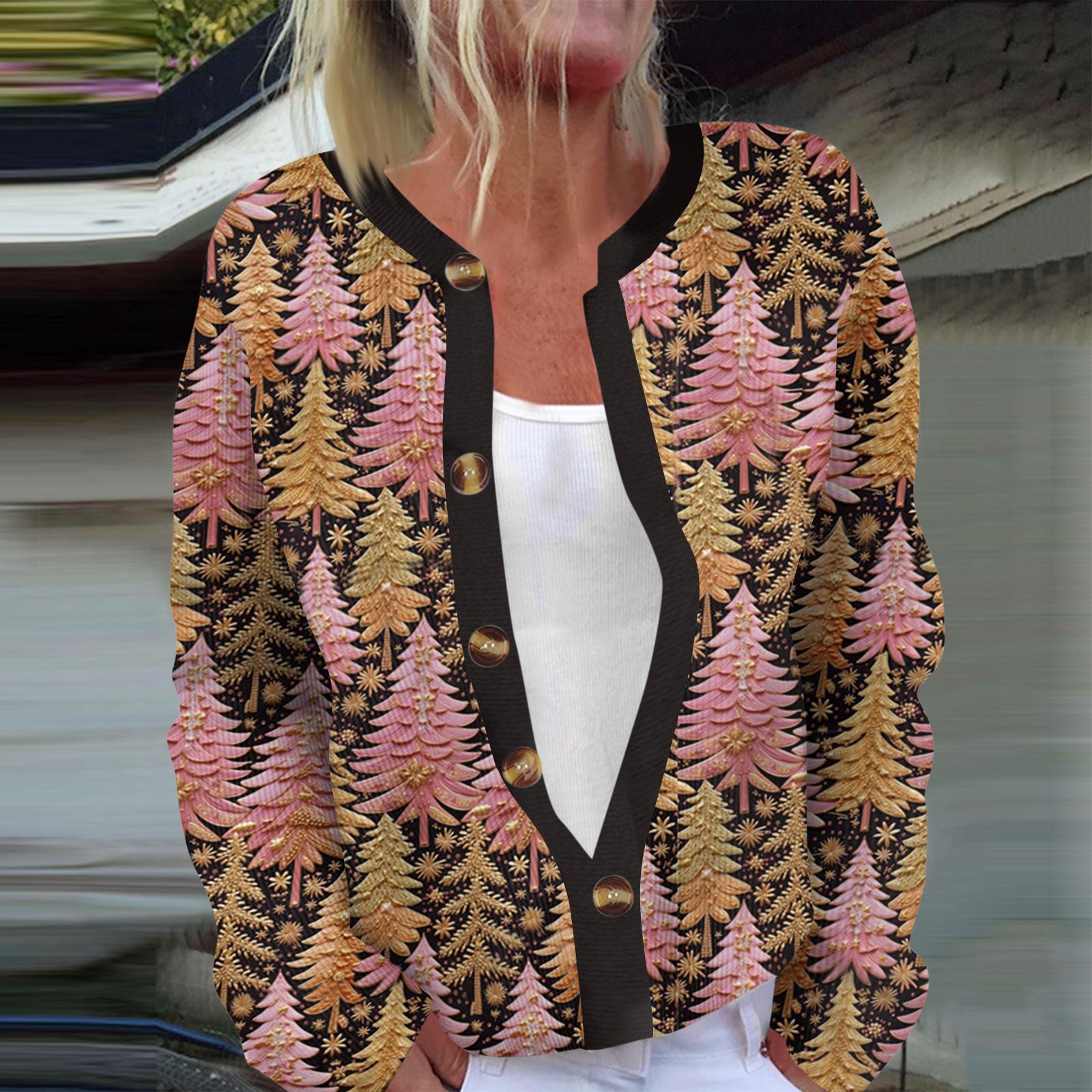 

Женская мода с длинным рукавом, рождественский принт «Снеговик-снежинка», куртка, кардиган L розовый