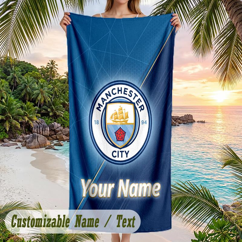 Beach Towel Manchester City Print Custom Name Text Soft Towel for Swimming Pool