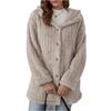 Women's Fashion Casual Warm Thick Plush Striped Embossed Button Hooded Cardigan Jacket