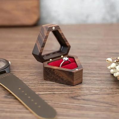 Luxury Wooden Wedding Ring Box Velvet Finish Triangle Shape Jewelry Storage Box Single Slot Gift Box Jewelry Storage