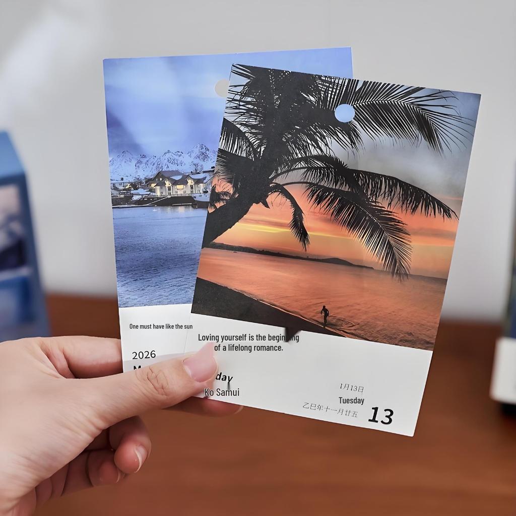 2026 Healing Scenery Desk Calendar: 365 Days of Travel Souvenir & Wall Sticker Décor