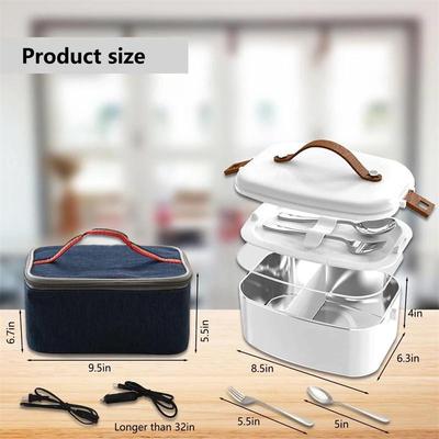 50W 1.8L Large Capacity Portable Heated Lunch Box 304 Stainless Steel Electric Bento Box For Home Office Car