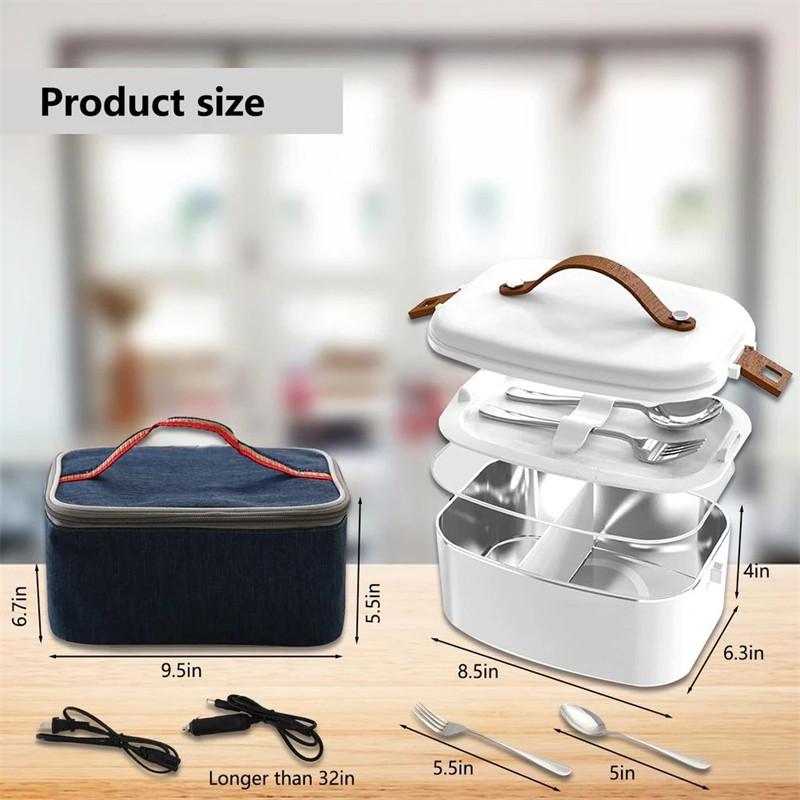 

50W 1.8L 304 Stainless Steel Electric Bento Box For Home Office Car Large Capacity Portable Heated Lunch Box