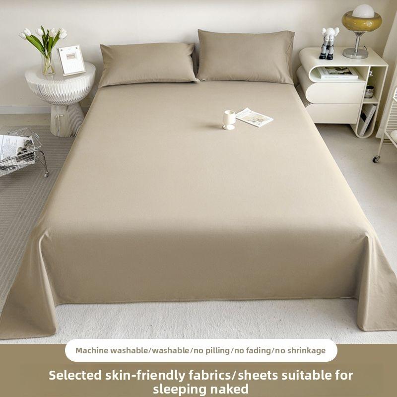 Thick Brushed Striped Bed Sheet Minimalist Solid Student Dormitory Single/Double 3Pcs Set