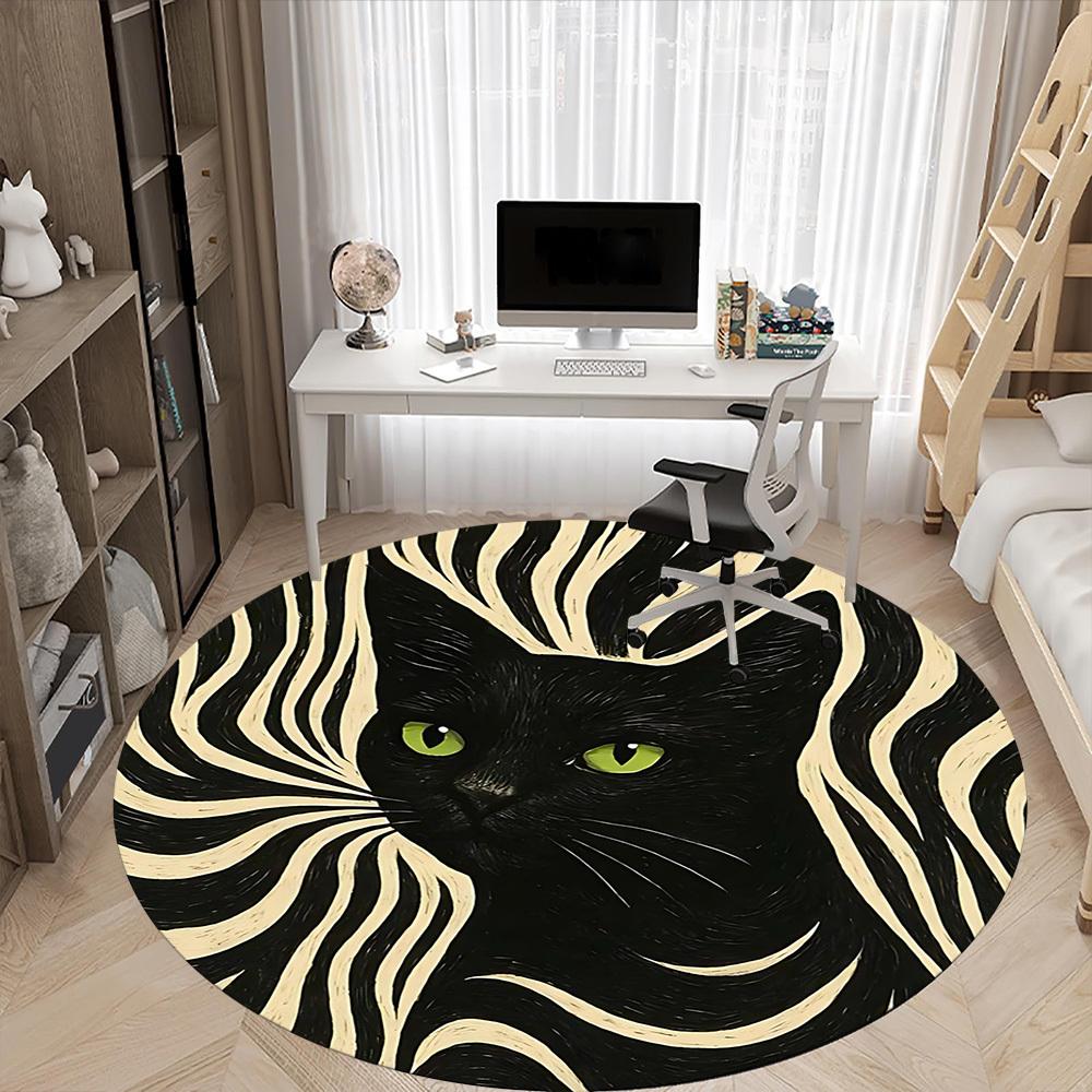 1ks Zebra Kočka Kancelářský Kulatý Koberec, Podložka Vhodná Do Kanceláře, Pod Kancelářské Židle Ložnice Obývací Pokoj Domácí Dekorace, Dekorace Místnosti
