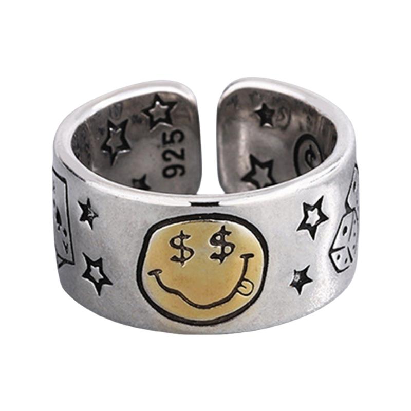 

Вінтажне кільце з усміхненим обличчям, кільце з зіркою, що відкривається, регульоване кільце, ювелірна прикраса для модників та любителів ретро
