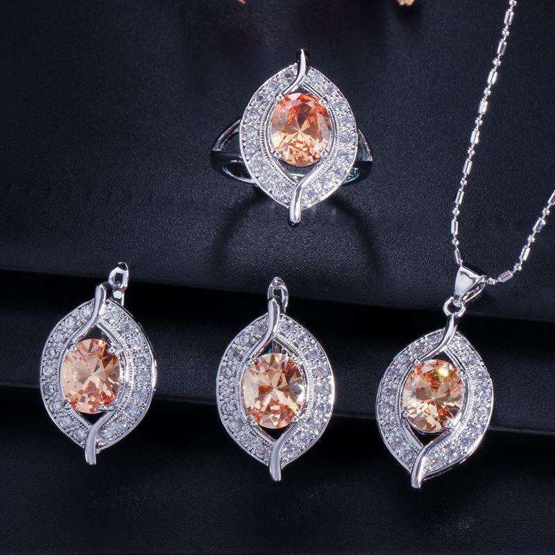 Jewelry Set, Bridal Jewelry Earrings Necklace Ring Three-Piece Chain Set