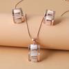 Rhinestone Imitation Gemstone Pendant Ladies Rectangular Opal Necklace & Earrings Jewelry Set - Birthday Party Accessory Gift