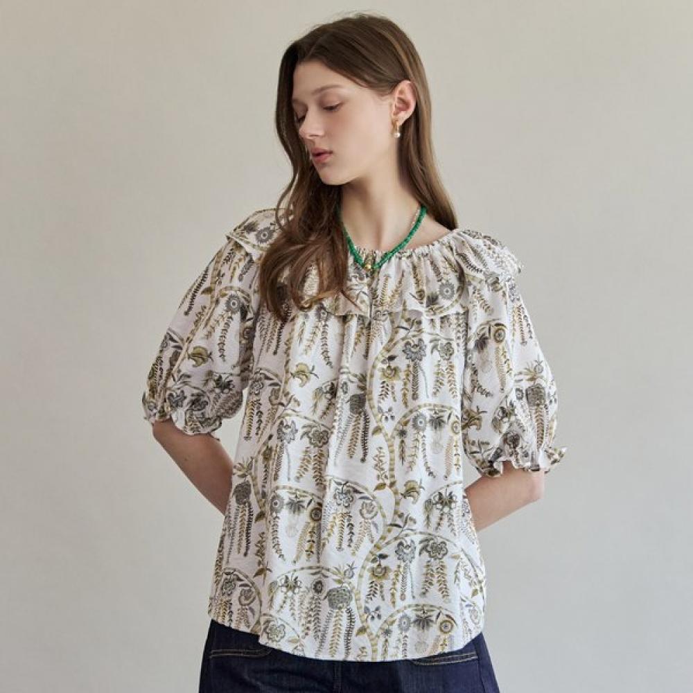 Maxza Botanical Flower Frill Puff Blouse Zf08qb008na white/FREE