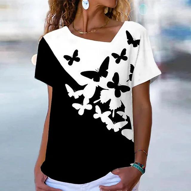 Summer T-shirt 3D color pattern printing women's V-neck Y2K casual tops women's retro Harajuku girls' personalized short sleeves