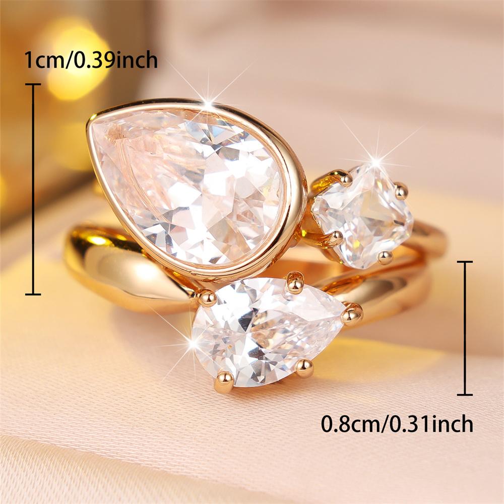 S/set White Zircon Water Drop Stone Ring Sets For Women Vintage Gold Color Engagement Bands Wedding Jewelry Accessories