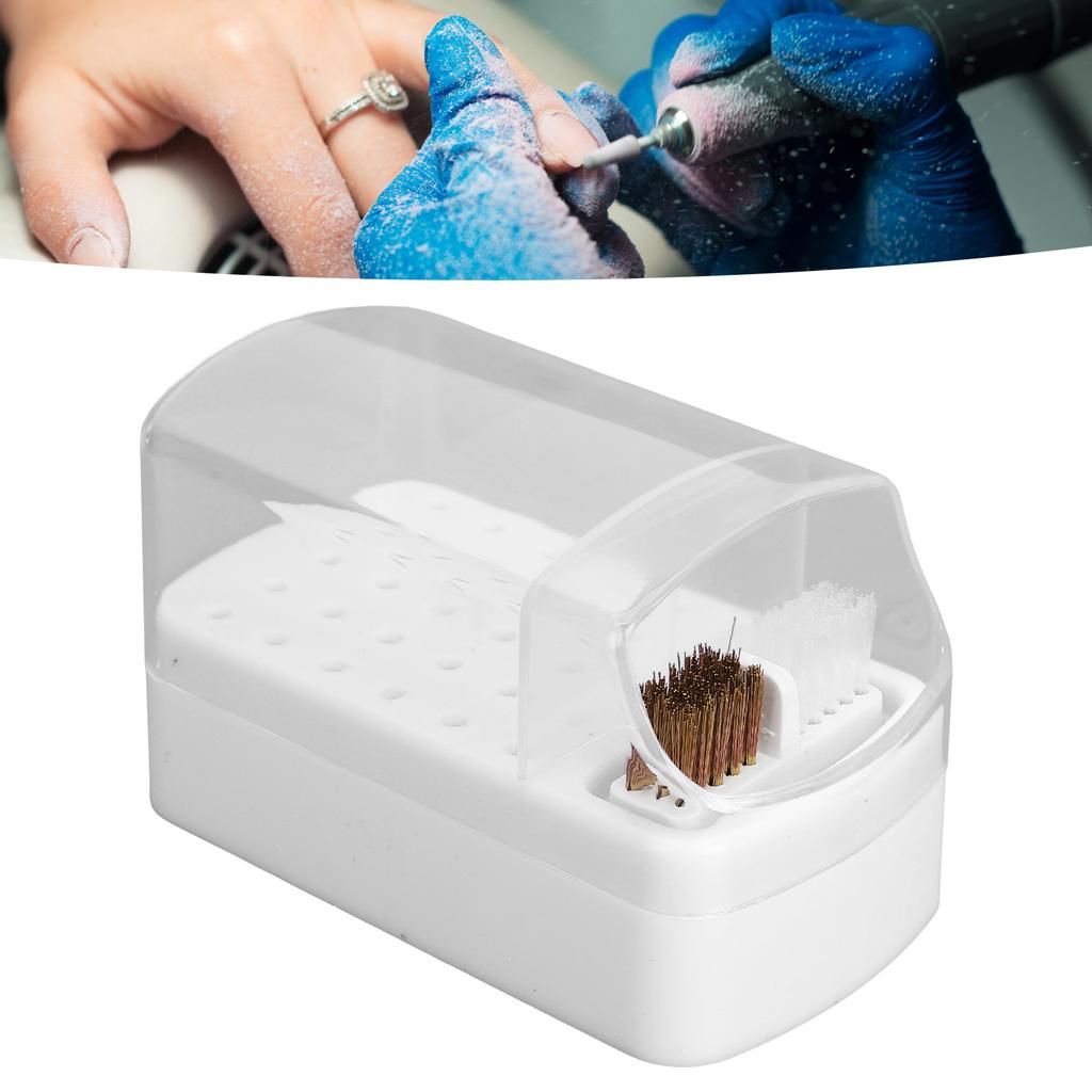 30 Holes Nail Drill Bit Holder Stand with Cleaning Brush Dust Proof Storage Container Box Case for Home Salon