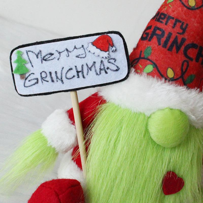 Green-haired Grinch Gnome Doll with Long Beard
