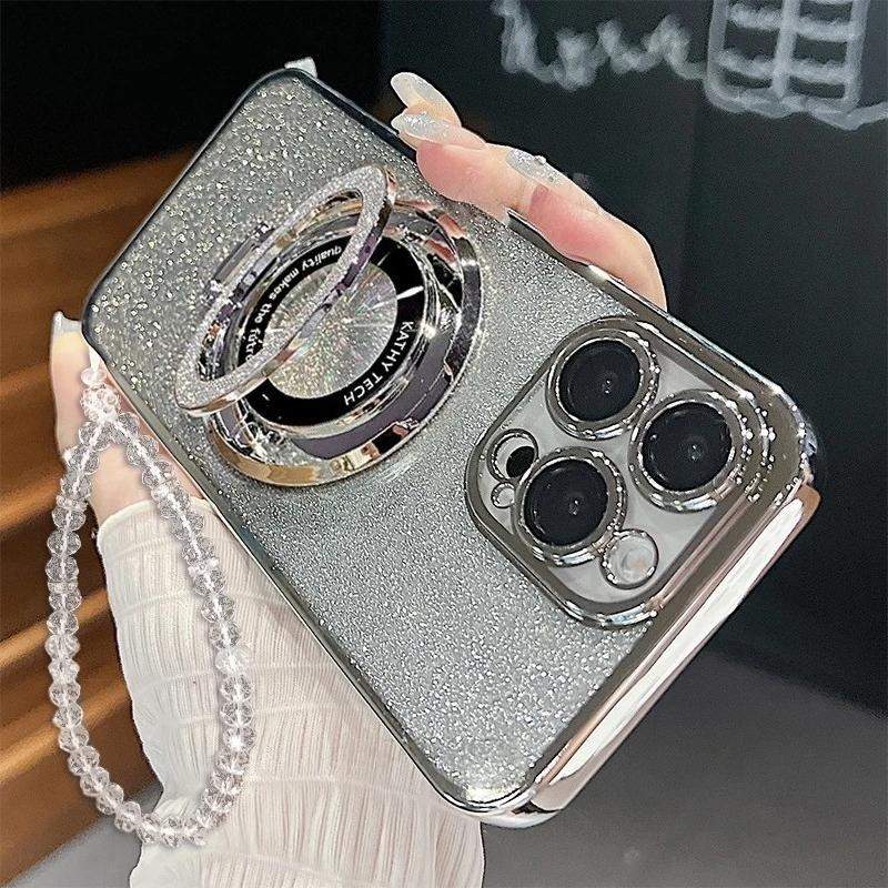 

For Magic 8 Lite Glitter Plating Holder Chain Case For Huawei Honor Magic 7 6 5 Lite Lanyard Silicone Stand Cover For Magic 7 Lite