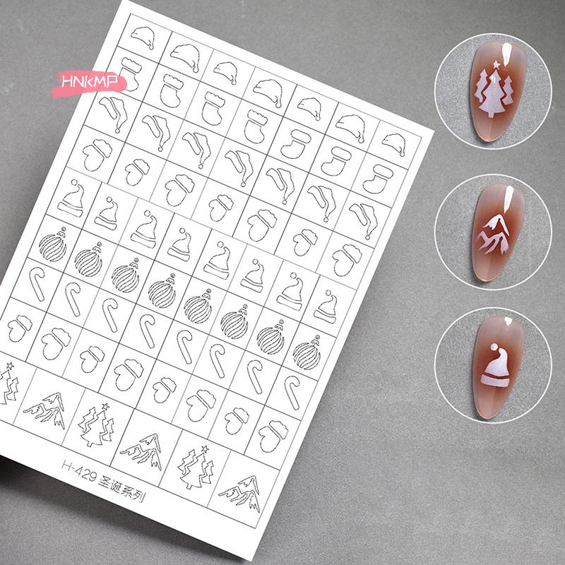 Winter Snowflake Snow Tree Airbrush Stencil for Nails Christmas Decors Hollow Nail Stickers French Manicure Tips