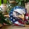 American Flag Eagle Round Tin Sign 8x8 Inch Wall Art Office Home Fall Halloween Christmas Decor Gift