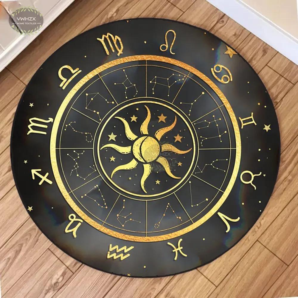 Mystical Constellation Round Mat Tarot Wheel Living Room Non-Slip Carpet Meditation Home Decoration
