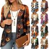 HAPPY Haiioween Women's Halloween Print Three-Quarter Sleeve Loose Fit Lightweight Cardigan for Casual Holiday Wear
