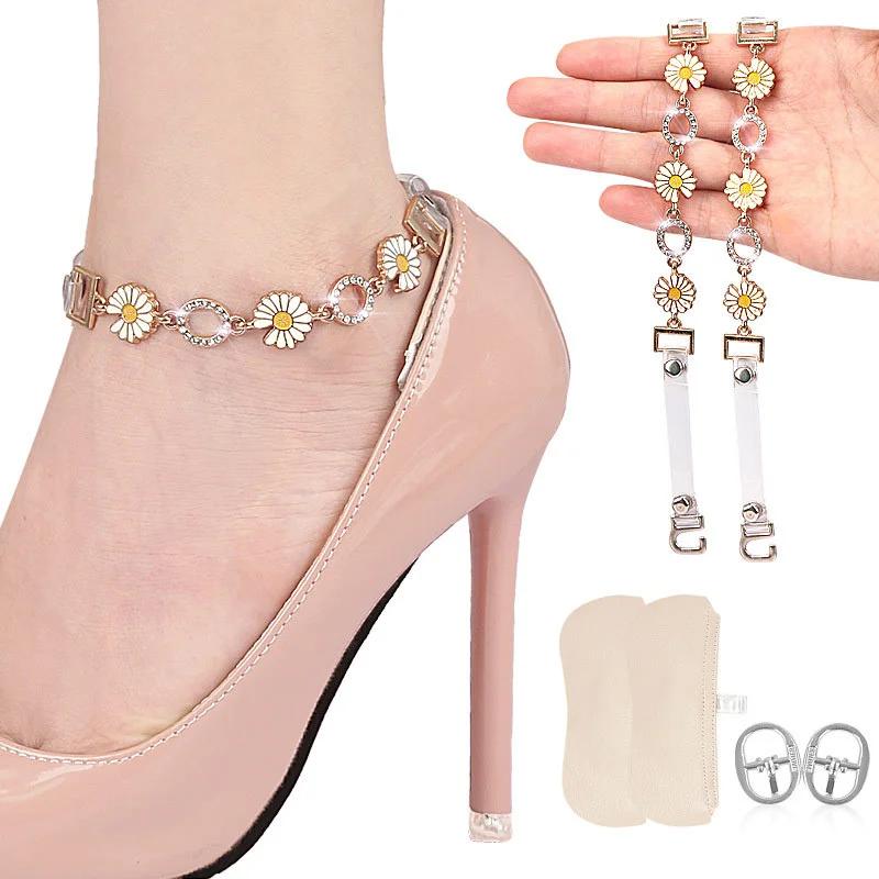 1 Pair High Heels Binding Shoelace Holding Loose Anti-skid Straps Fashion Little Daisy Rhinestone Shoes Band Shoe Accessories