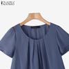 ZANZEA Women Casual Round Neck Solid Color Summer Short Sleeve Blouse