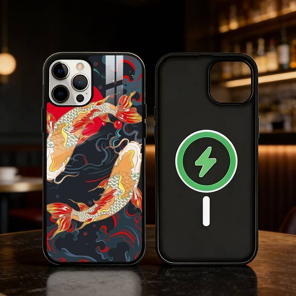 Koi Carp Fish Yin Yang Art Phone Case For iPhone 17 16 15 14 13 12 Pro Max Plus for Mirror Wireless Magnetic Cover
