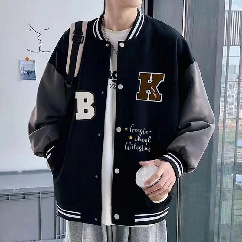 Junior high school students baseball jersey men's spring and autumn American trendy brand loose top students men's and women's same autumn thin coat