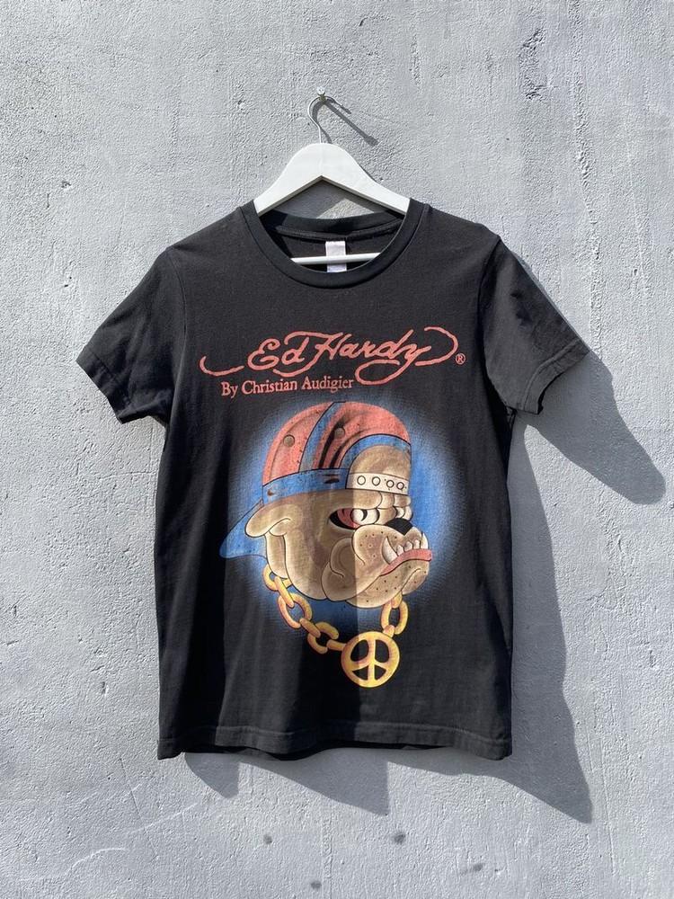 

Винтажная футболка Ed Hardy от Christian Audigier с изображением рэп-бульдога, унисекс, репринт KH10175 M