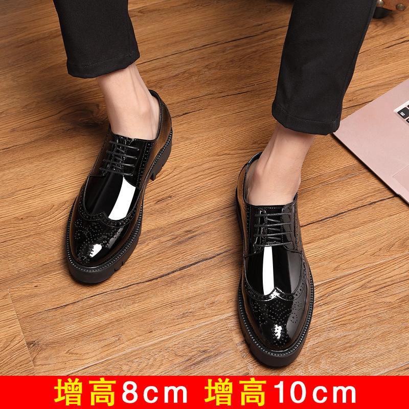 Block 2025 heightening 10cm men's shoes 8cm thick-soled paint bright leather inner heightening leather shoes men's British trendy shoes