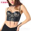 Women Pu Leather Punk Motorcycle Corset Back Buttoned Sexy Outer Wear Bra