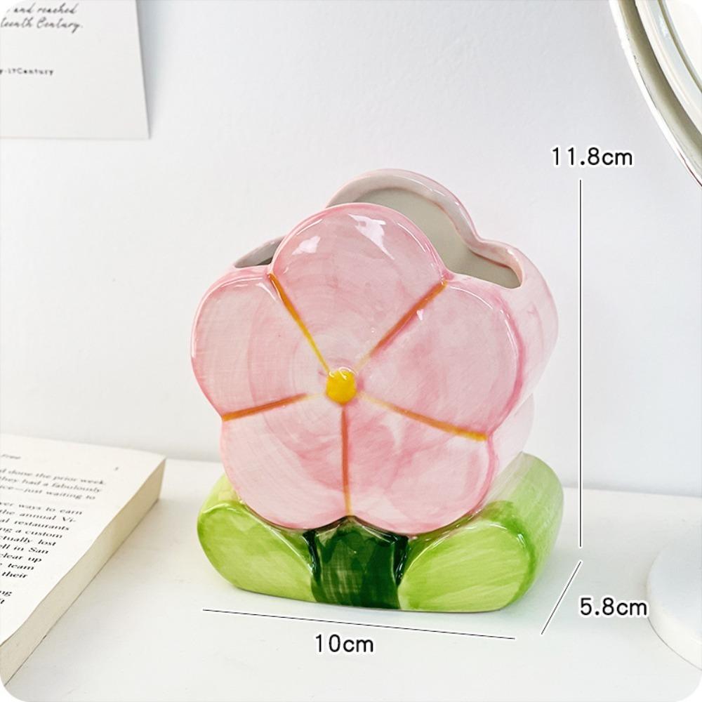 Ceramic Flower Makeup Brush Storage Bucket Tulip Flower Ceramic Tulip Pen Holder Office Pen Holder
