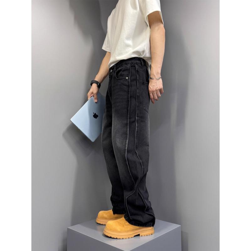 American retro jeans men's loose straight wide-leg pants trendy brand ruffian handsome versatile casual long pants men