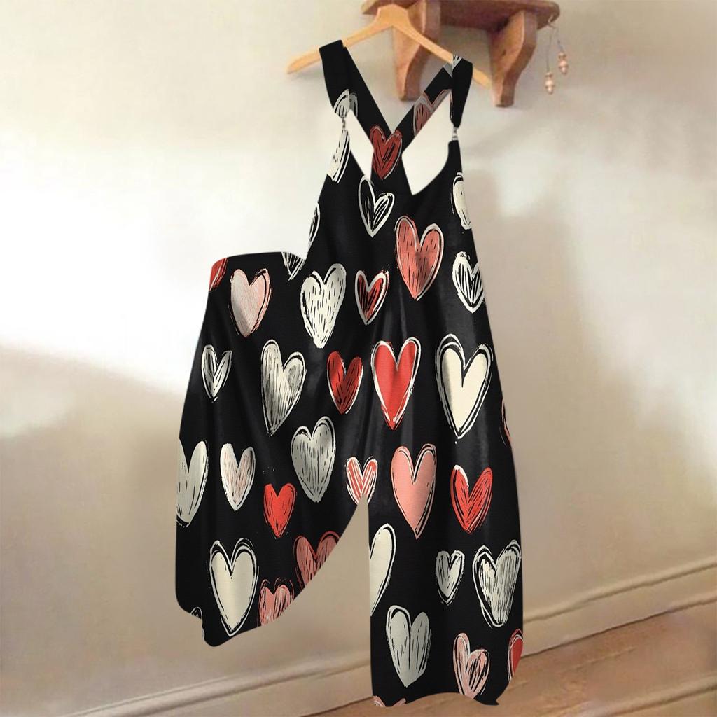 Sommer-Overall für Damen mit Valentinstags-Print im Vintage-Stil (Nicht verstellbarer Riemen)