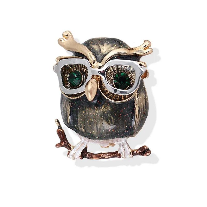 Wearing Glasses Green Eyed Owl Brooch Fashionable Enamel Animal Brooch Dinner Parties Jewelry Brooch Accessories Holiday Gifts