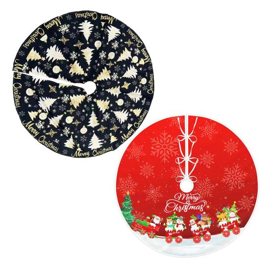 Christmas Tree Skirt Bowknot Lace-up Printing Clear Pattern Picnic Party Tree Cover Camping Party Table Decoration