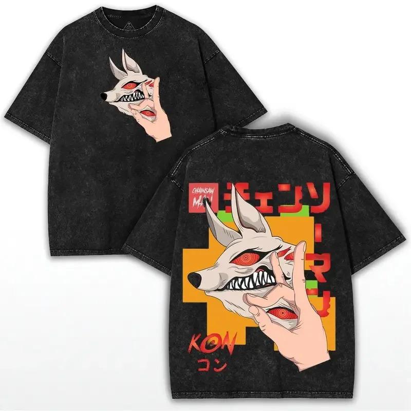 Anime Washed Oversized Chainsaw Man Men Women T-shirts Retro Streetwear High Quality Cotton Harajuku Male Short Sleeve Tshirt  Female Male Clothing