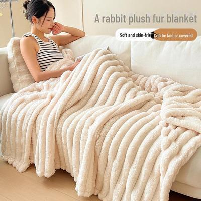 Double-Sided Plush Rabbit Winter Blanket - Soft Coral Fleece for Office, Sofa, or Bed