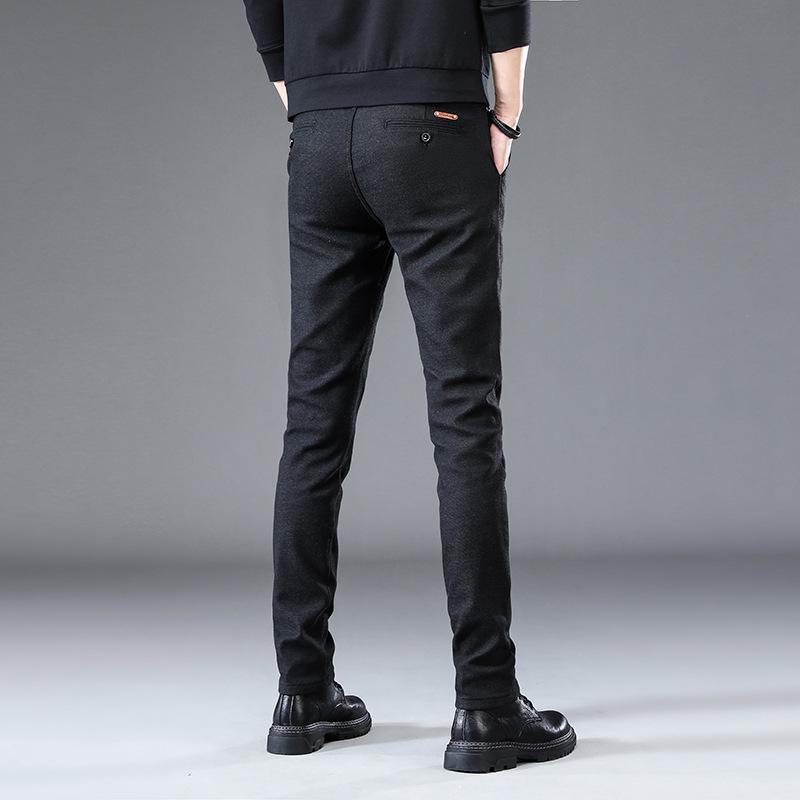 Pánské zimní silné teplé strečové ležérní kalhoty - plyšové, rovné, volného střihu, módní kalhoty