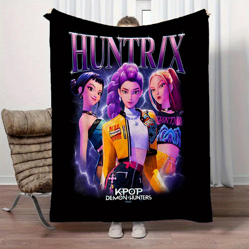 1Pc HUNTR/X KPOP Print Flannel Blanket, Comfortable for All Seasons, Home Decor, Warmth and Comfort, Perfect for Christmas Gifts821091