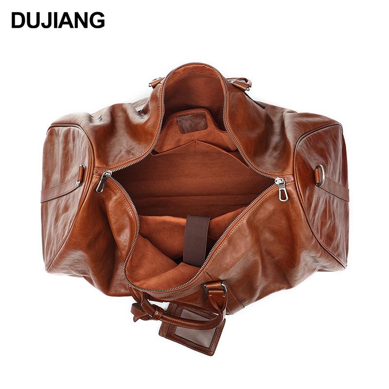 Large Capacity Vegetable Tanned Leather Travel Bag - High-End Vintage Gym Bag for Business Trips
