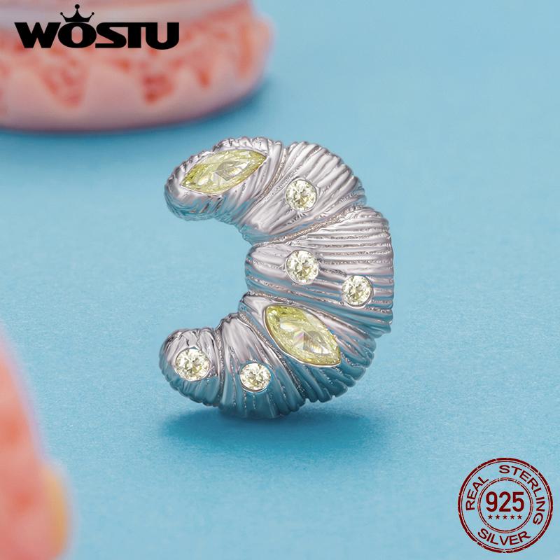 WOSTU Dessert Series 925 Sterling Silver Donut Pendant Croissant Charm Pudding Sweet Candy Bead For Bracelet Girl Jewelry Making