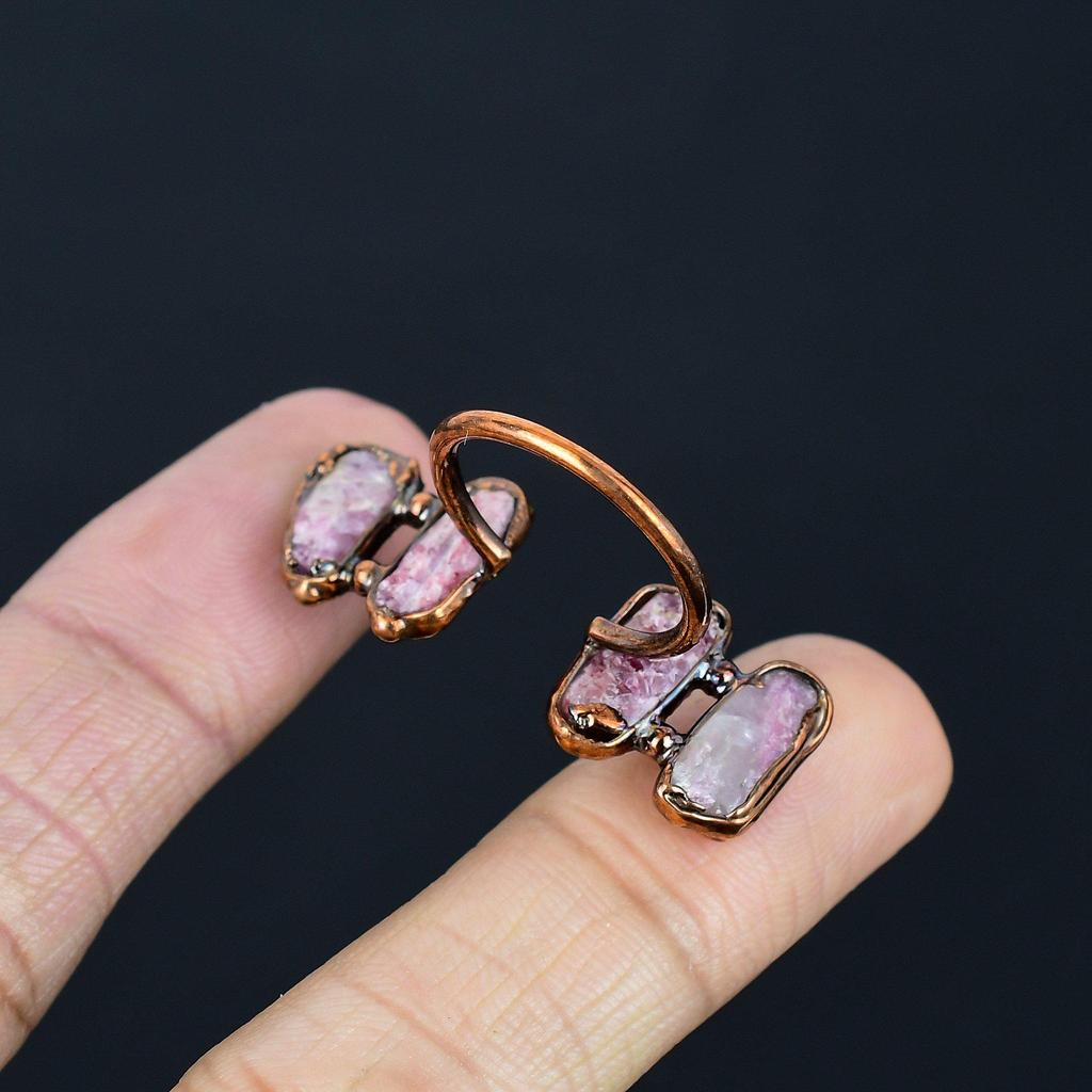 Pink Thulite Handmade Gemstone Ring, Copper Electroformed Ring Antique Jewelry, Adjustable Ring Engagement Gift
