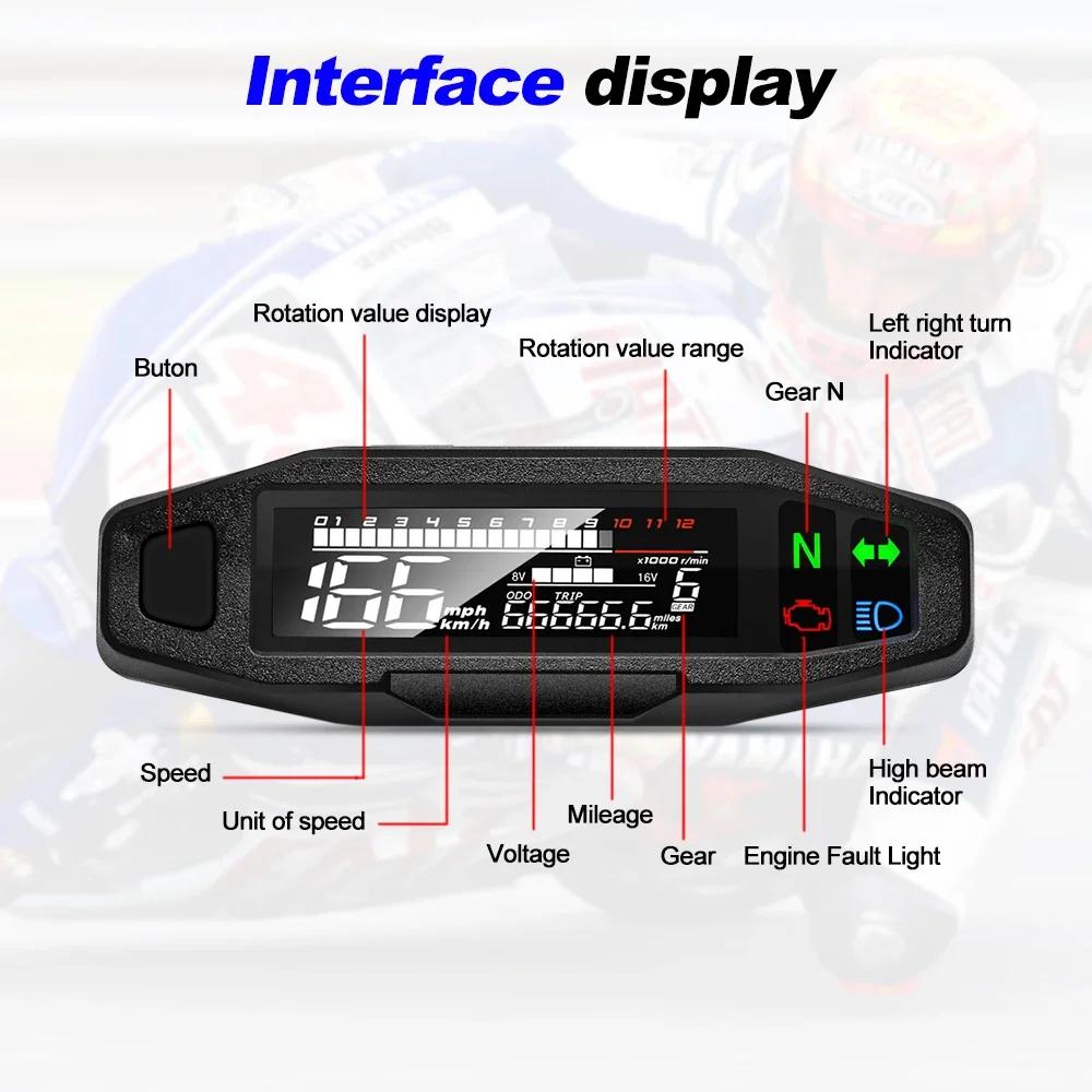 Vitezometru digital pentru motociclete 12V Tahometru Tahometru Instrument Senzor de viteză Indicator de combustibil Taho RPM Contor rezistent la apă