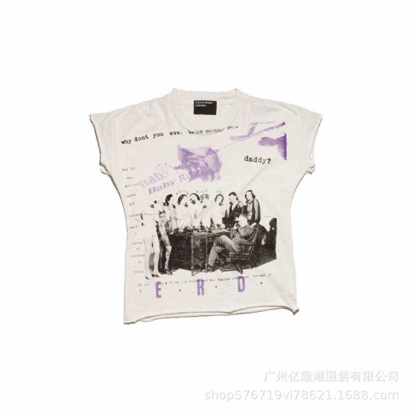 Letter printing retro portrait American tide brand loose men's and women's casual short-sleeved T-shirt tide