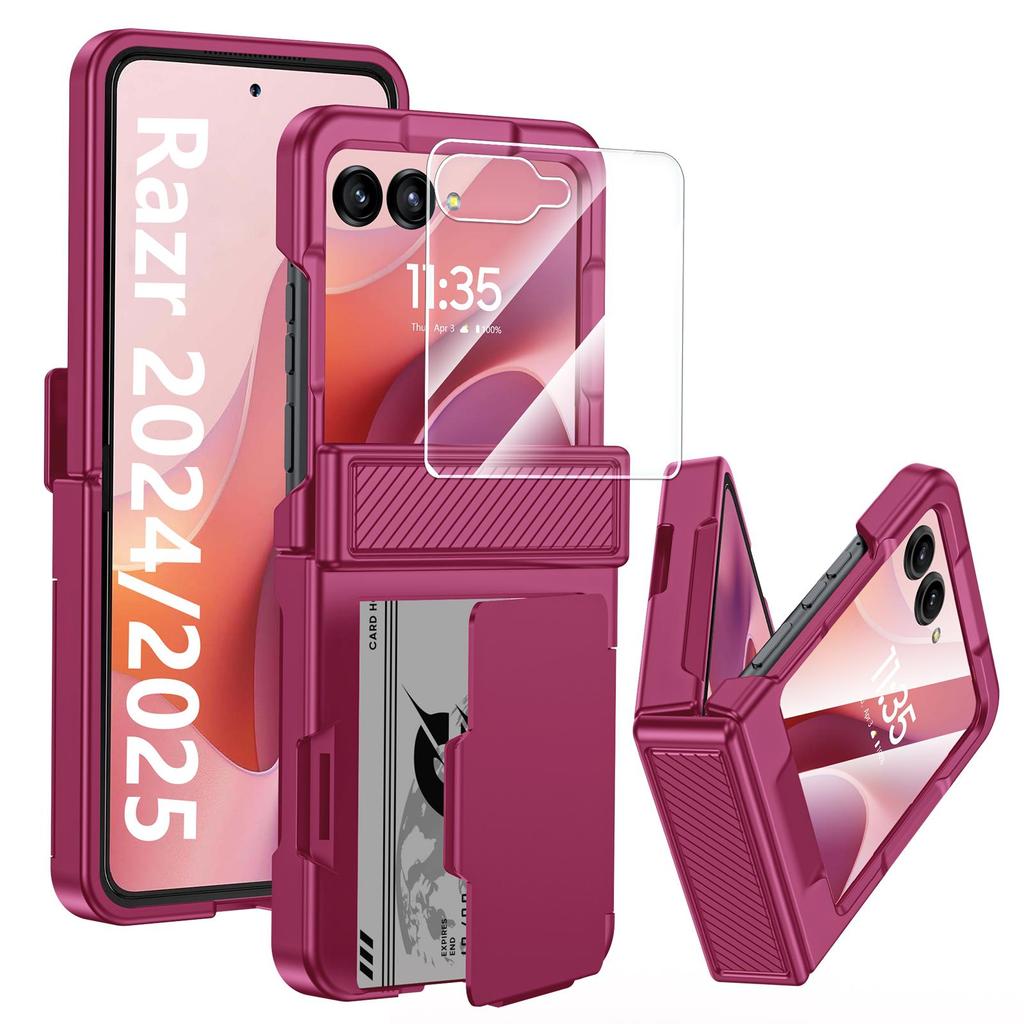 Für Motorola Razr 50/60 mit Kartenhalter [RFID-Blockierung] & Scharnierschutz & HD-Displayschutzfolie, Robuste Kratzfeste Handyhülle - Blau