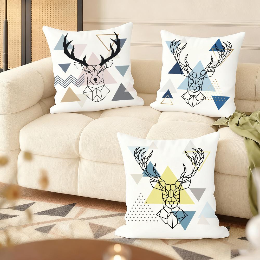 Modern Nordic Style Deer Head Cushion Cover Soft Short Plush Pillow Cover Smooth Cozy Texture Aesthetic Cushion Case Home Decor