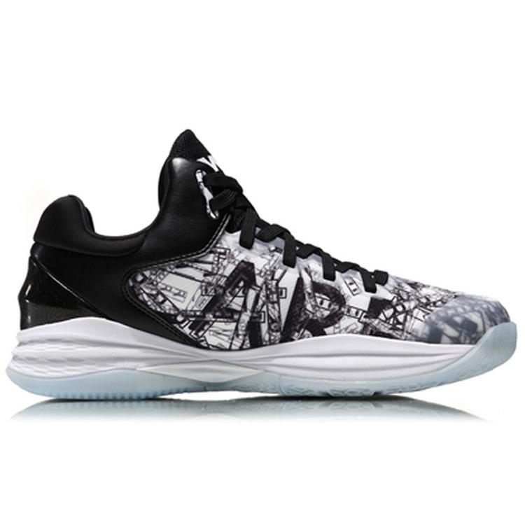Li Ning Night Stalker Cushioning Balance Low top Basketball Shoes Men's Black White Graffiti ABAN071-1