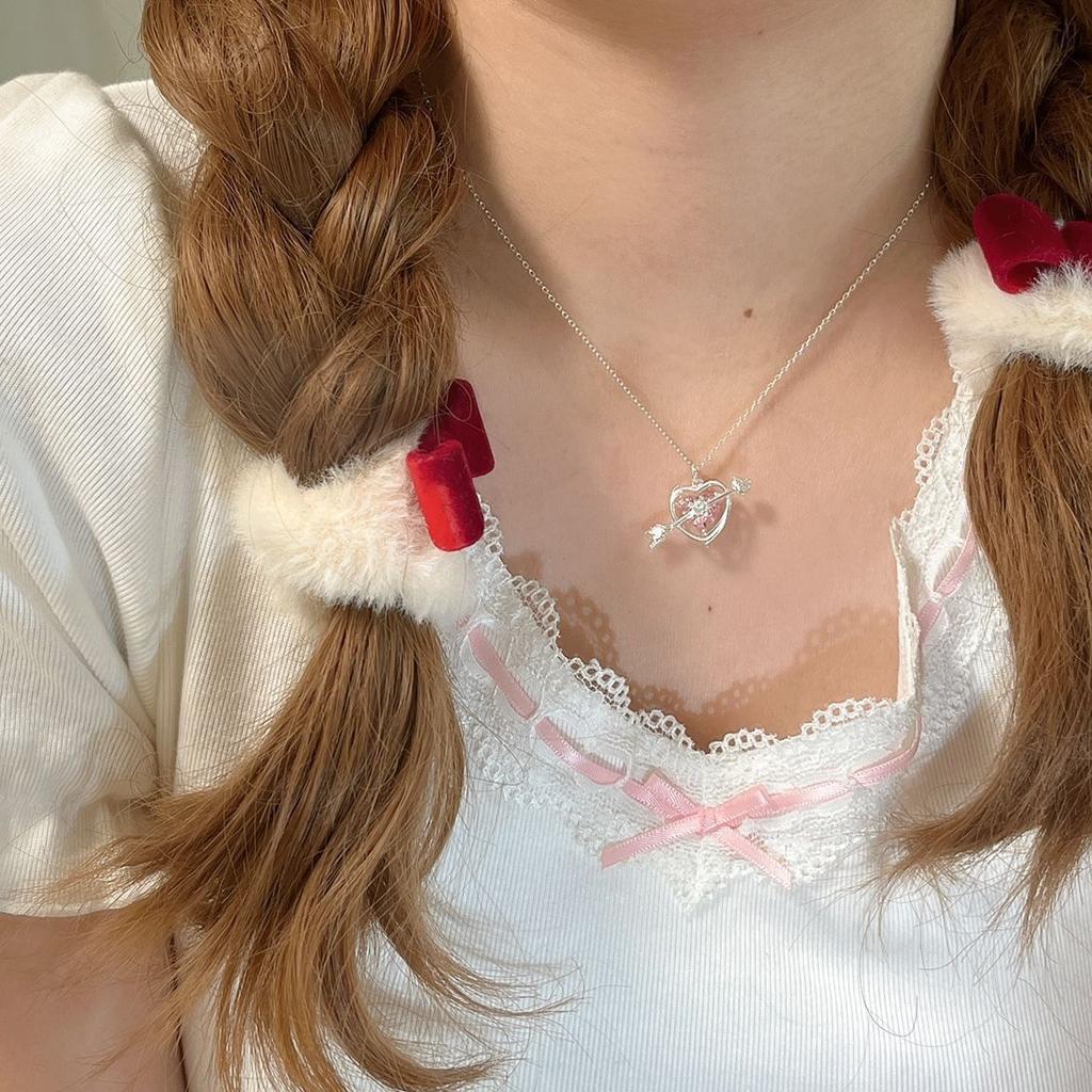 Cupid Heart S925 Sterling Silver Pink Diamond Love Necklace Women's Light Luxury Girl Heart Temperament Collarbone Chain