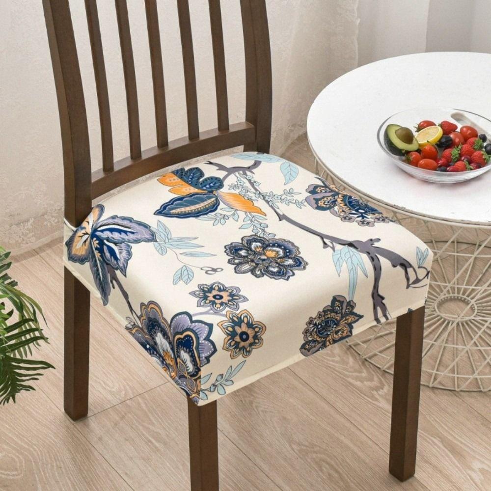 Soft Printed Design Stretch Chair Cover Square Removable Chair Slipcover Elastic Bottom Chair Seat Cover Home Decor